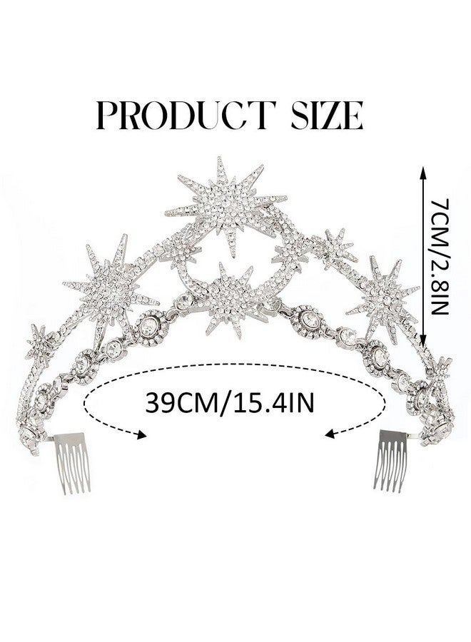 GORTIN Star Moon Crown Headband Silver Bride Wedding Headband Rhinestone Tiara Goddess Headpiece Bridal Hair Accessories for Women - Image 3