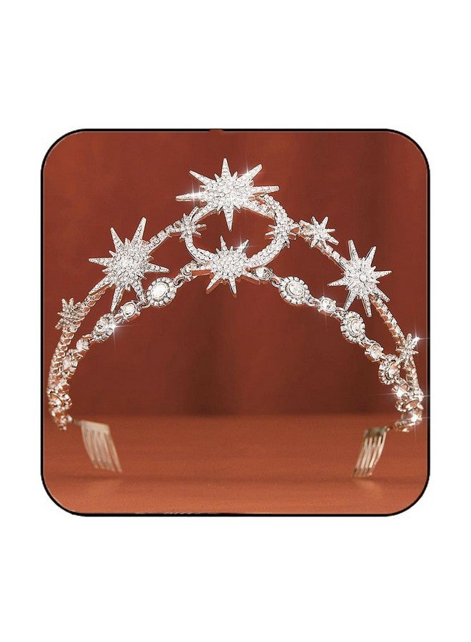 GORTIN Star Moon Crown Headband Silver Bride Wedding Headband Rhinestone Tiara Goddess Headpiece Bridal Hair Accessories for Women - Image 1
