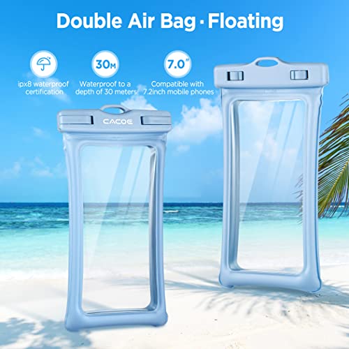 CACOE [Floatable] Floating Universal Waterproof Phone case 2 Pack-Up to 7.0",Phone Pouch with Adjustable Neck Lanyard,IPX8 Cellphone Dry Bags for Vacation Water Activities（Black+Light Blue） - Image 3