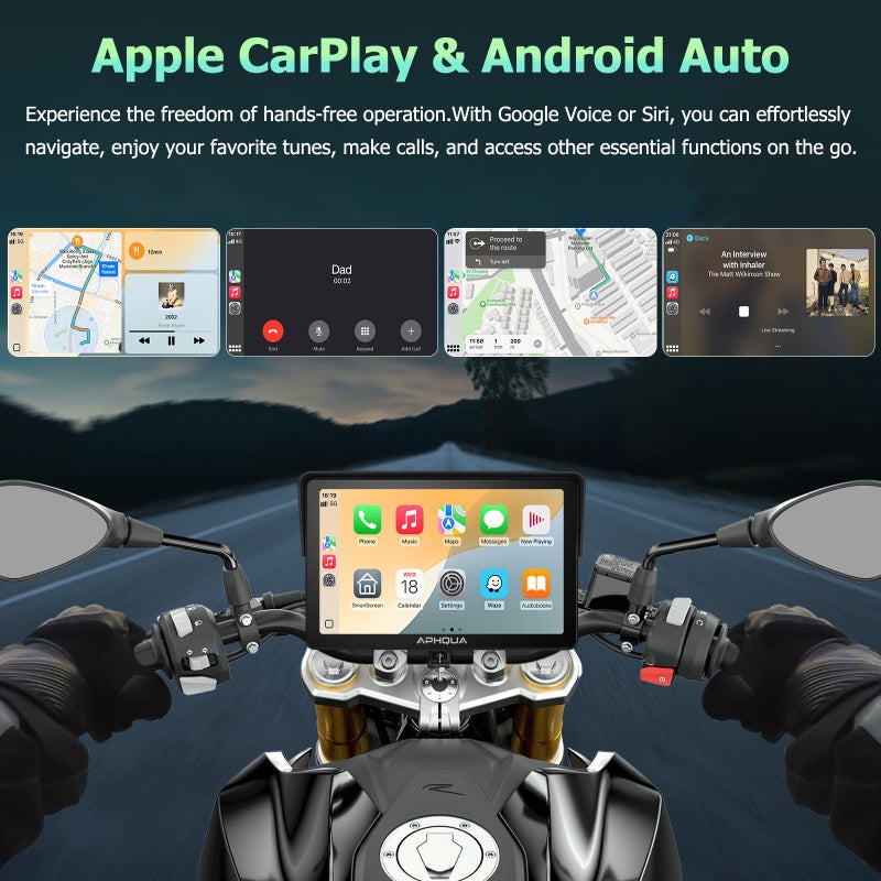 APHQUA Motocycle Carplay-7-Inch Motorcycle GPS Navigation System with Apple CarPlay & Android Auto, Waterproof Touchscreen, Bluetooth, IP67 Waterproof for Motorbike, Support Siri & Google Assistant - Image 4