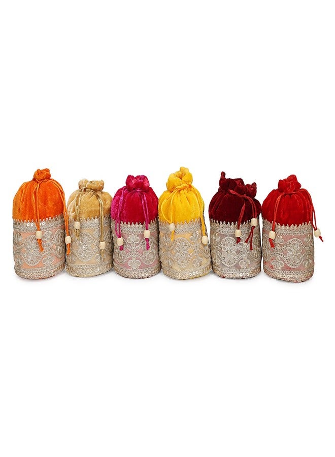 Su-Man Indian Velvet Potli (Pack of 6 Potli Bag in assorted color), Jwelery Pouch, Coins Pouch - Image 3
