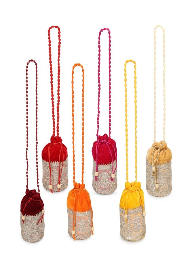 Su-Man Indian Velvet Potli (Pack of 6 Potli Bag in assorted color), Jwelery Pouch, Coins Pouch - Image 1