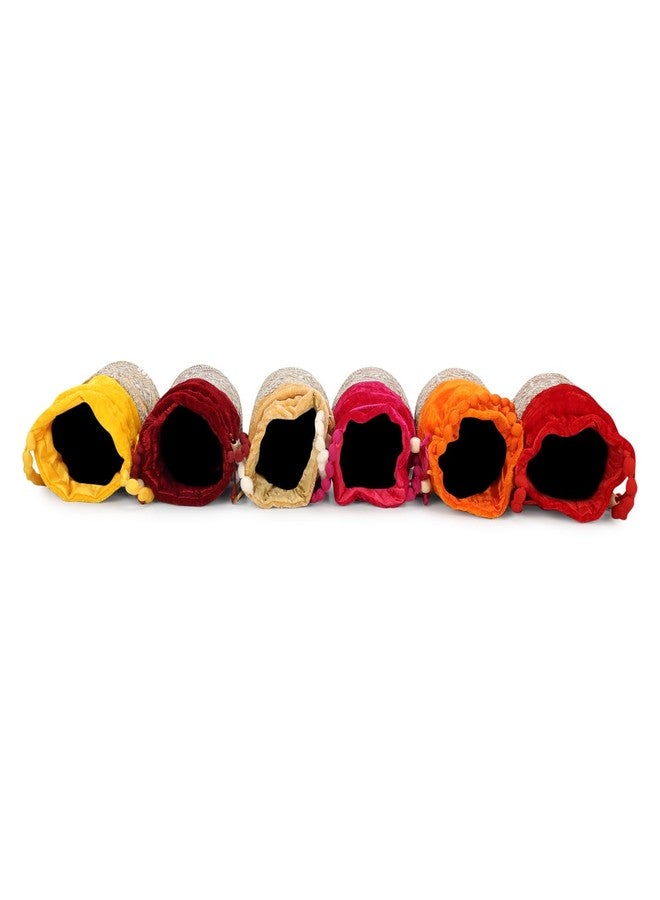 Su-Man Indian Velvet Potli (Pack of 6 Potli Bag in assorted color), Jwelery Pouch, Coins Pouch - Image 5