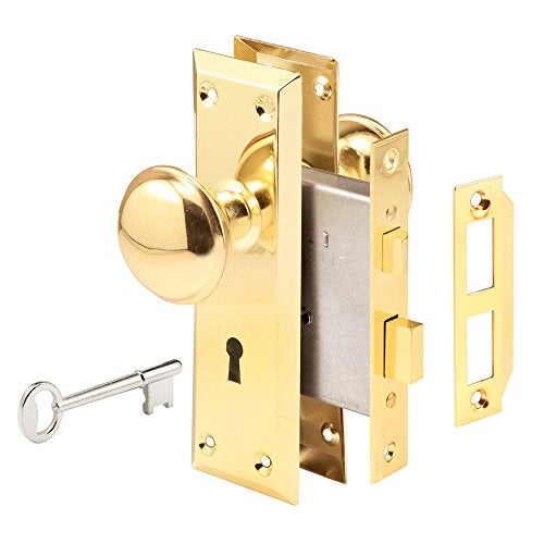 Prime-Line طقم قفل مفاتيح مورتيس Prime-Line E 2293 مع مقبض نحاسي مصقول - مثالي لاستبدال أطقم الأقفال القديمة التالفة والمزيد، يناسب الأبواب الداخلية بسماكة 1-3/8 إنش - 1-3/4 إنش، نحاس مصقول (عبوة فردية) - Image 1