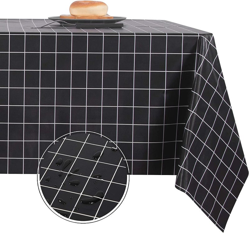 Obstal Easy lifting build 100% Waterproof PVC Table Cloth, Oil-Proof Spill-Proof Vinyl Rectangle Tablecloth, Wipeable Table Cover for Outdoor and Indoor Use,Paint Black,60 x 84 inch Strong durable raw material - Image 1