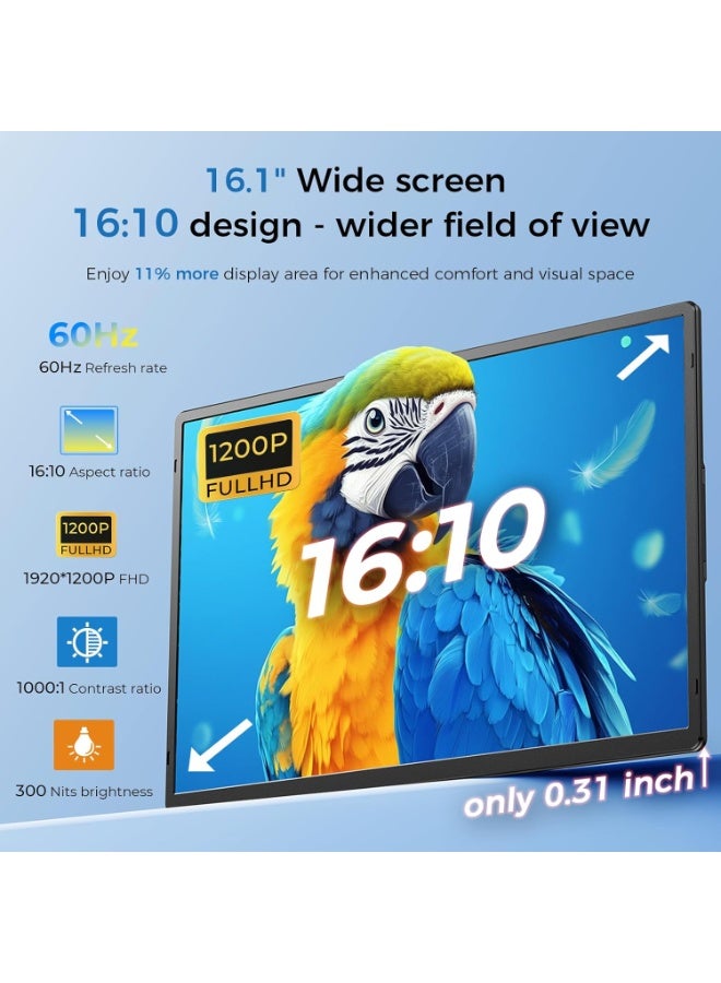 موسع شاشة لابتوب 16 بوصة، شاشة محمولة بدقة FHD 1200P مع حامل مغناطيسي قابل للفصل، شاشة بدون إطار قابلة للدوران 360°، توصيل مباشر، شاشة ثانية لأجهزة Windows وMac - Image 2