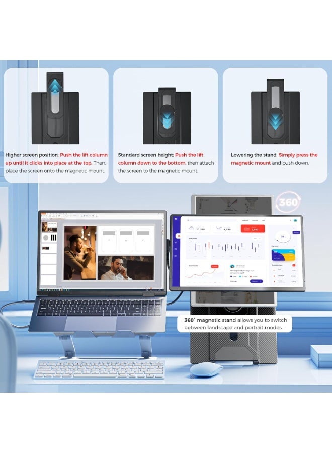موسع شاشة لابتوب 16 بوصة، شاشة محمولة بدقة FHD 1200P مع حامل مغناطيسي قابل للفصل، شاشة بدون إطار قابلة للدوران 360°، توصيل مباشر، شاشة ثانية لأجهزة Windows وMac - Image 4