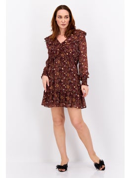 Black Tape Women Floral Print Mini Dress, Maroon Combo  - Image 4