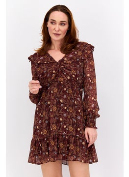 Black Tape Women Floral Print Mini Dress, Maroon Combo  - Image 1