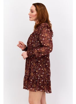 Black Tape Women Floral Print Mini Dress, Maroon Combo  - Image 2