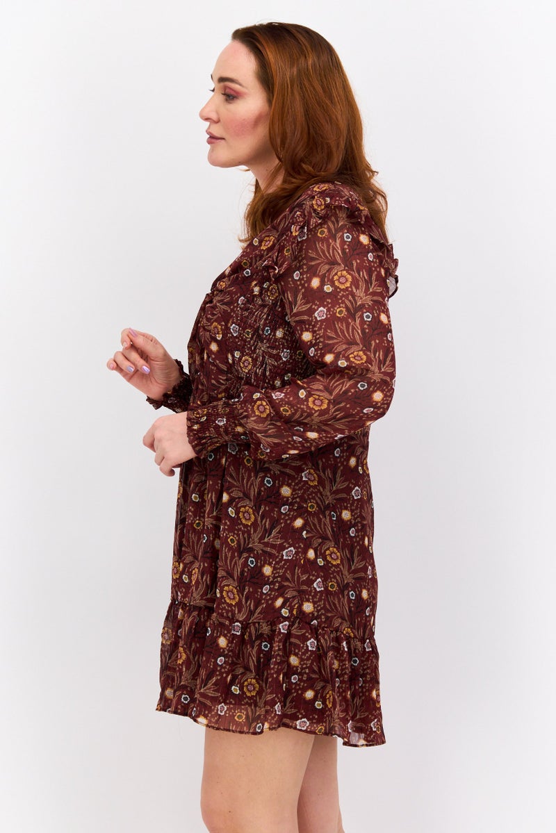 Black Tape Women Floral Print Mini Dress, Maroon Combo  - Image 2