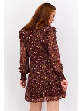 Black Tape Women Floral Print Mini Dress, Maroon Combo  - Image 3