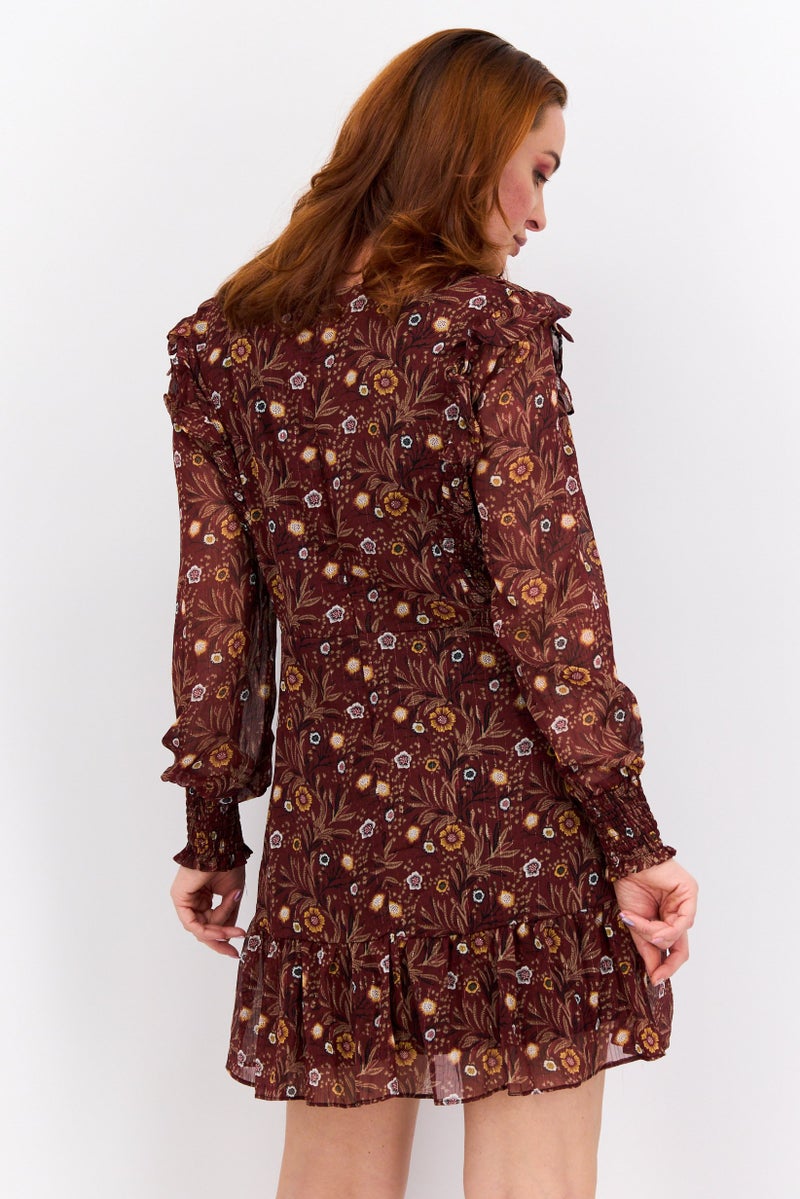 Black Tape Women Floral Print Mini Dress, Maroon Combo  - Image 3