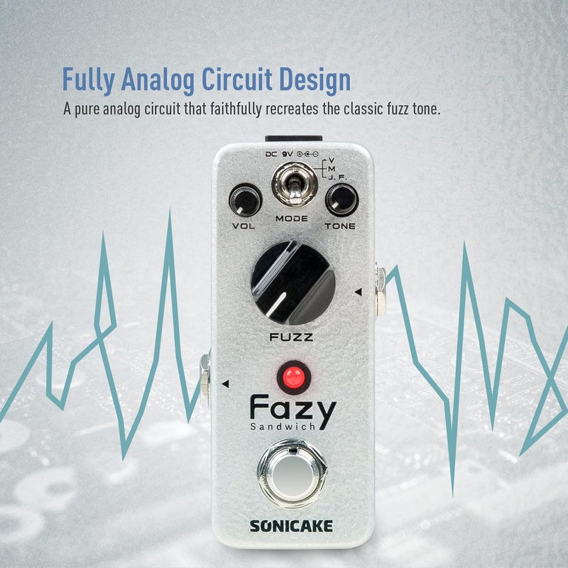 SONICAKE Fuzz Guitar Pedal, Mini Fuzzy Effect Pedal for Electric Guitar and Bass, 3 Classic Muff Sound, True Bypass - Fazy Sandwich - Image 1