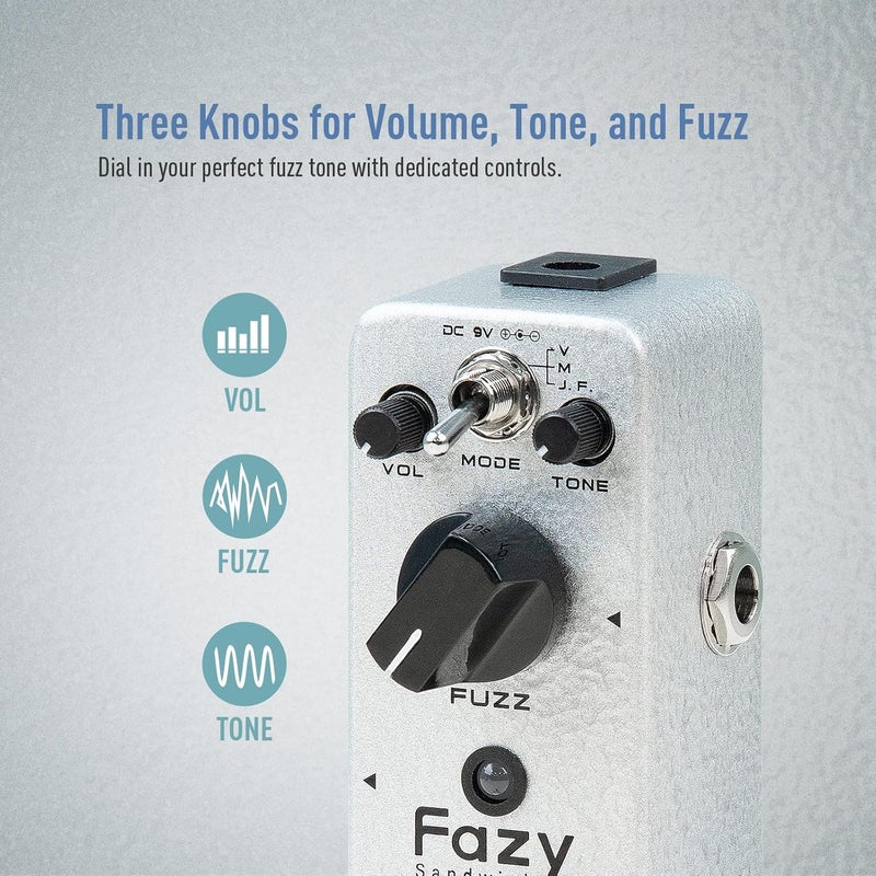 SONICAKE Fuzz Guitar Pedal, Mini Fuzzy Effect Pedal for Electric Guitar and Bass, 3 Classic Muff Sound, True Bypass - Fazy Sandwich - Image 3