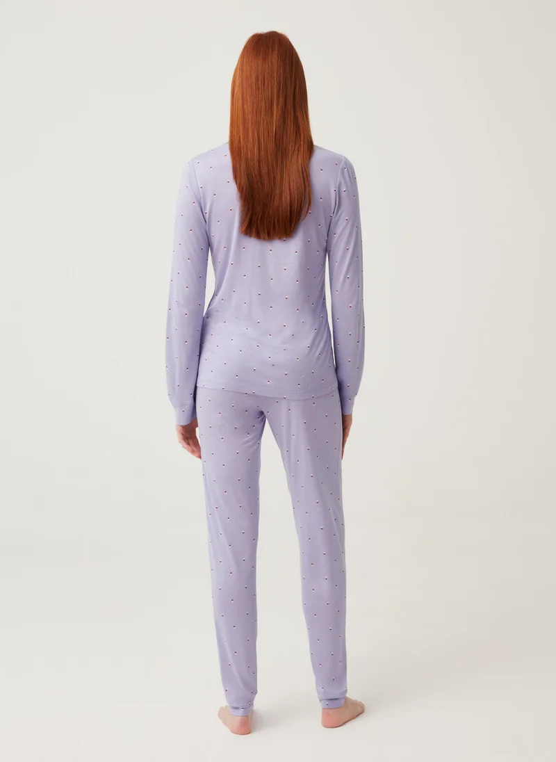 او في اس Full-length viscose pyjamas with heart pattern