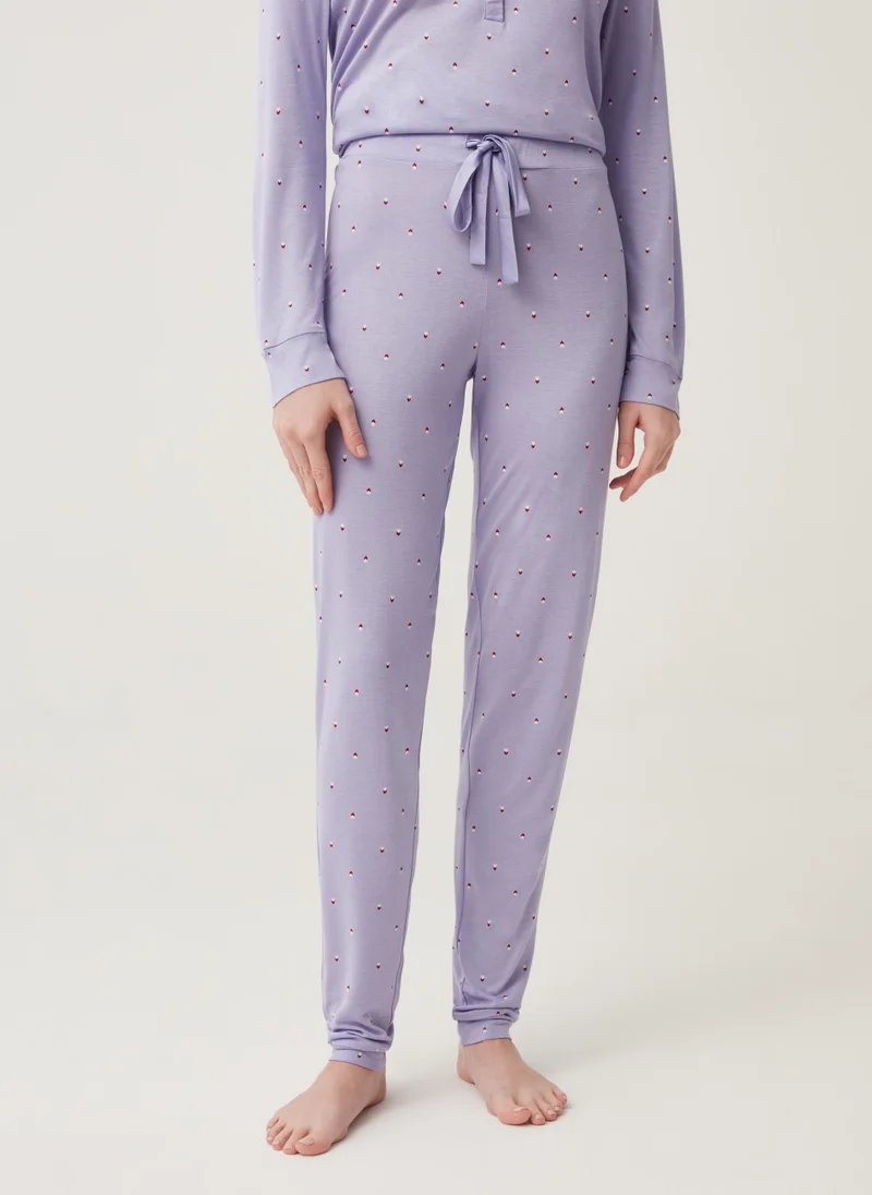 او في اس Full-length viscose pyjamas with heart pattern