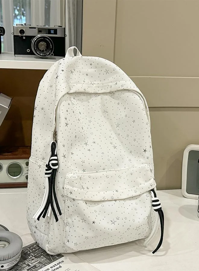 Take Two White Embellished Zip Closure Backpack