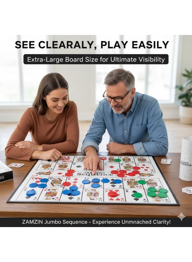 jumbo Family Board Game – Strategy & Luck, Large Game Mat, Cards & Chips, Ideal for 2–12 Players, Ages 7+, Block Opponents and Complete Sequences - Image 4