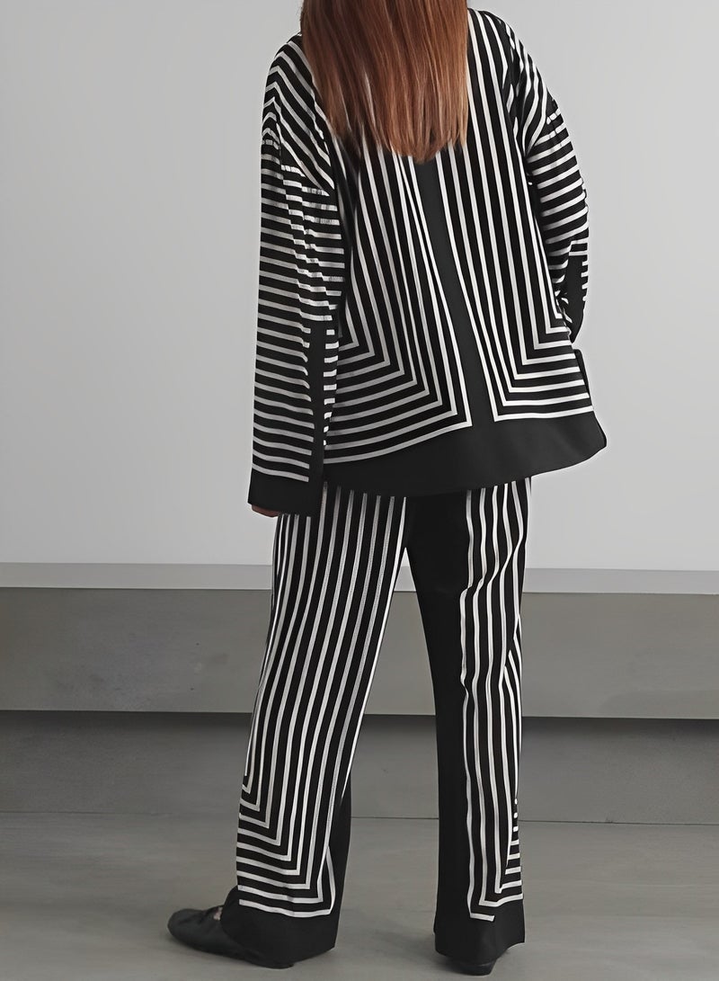 REOCLE Women’s 2 Piece Pajama Set Printing Sleepwear Tops with Long Loose Pants Soft  Pajama Sets Satin Printed Co-Ord Sets - Image 3