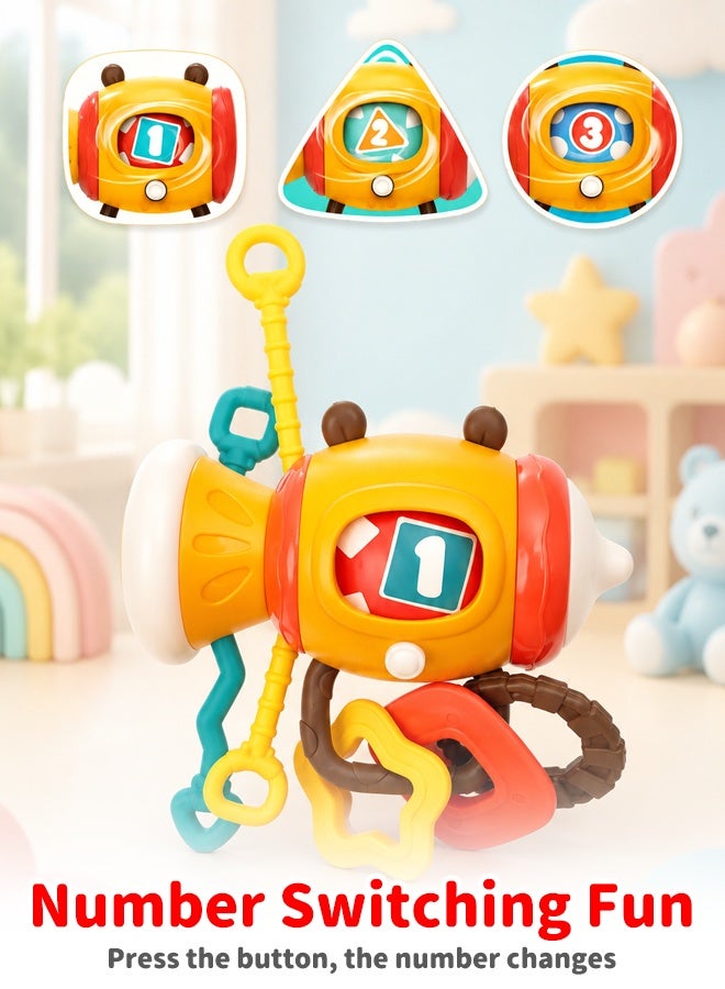 Soft Touch Baby Rattle Toy,  Learning Educational Toddler Toy, Montessori Sensory Pull String Toy with with 360° Rotating Base, Number Learning, Textured Touch and Easy Grip for Toddlers - Image 4