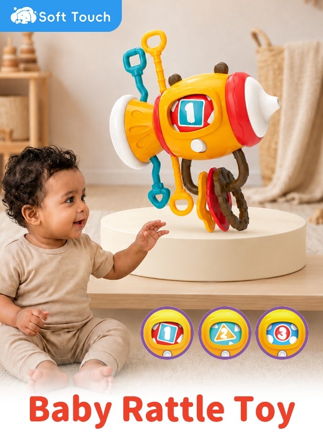 Soft Touch Baby Rattle Toy,  Learning Educational Toddler Toy, Montessori Sensory Pull String Toy with with 360° Rotating Base, Number Learning, Textured Touch and Easy Grip for Toddlers - Image 1