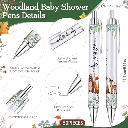 Dinifee 50 Sets Woodland Animals Baby Shower Favors Bulk Includes Ballpoint Pens Thank You Cards Cable Ties Woodland Baby Shower Gender Reveal for Guest Game Prizes Party Favors - Image 3