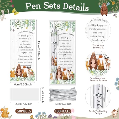 Dinifee 50 Sets Woodland Animals Baby Shower Favors Bulk Includes Ballpoint Pens Thank You Cards Cable Ties Woodland Baby Shower Gender Reveal for Guest Game Prizes Party Favors - Image 2