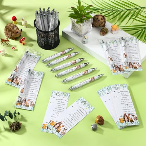 Dinifee 50 Sets Woodland Animals Baby Shower Favors Bulk Includes Ballpoint Pens Thank You Cards Cable Ties Woodland Baby Shower Gender Reveal for Guest Game Prizes Party Favors - Image 4