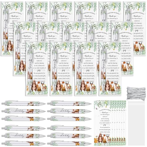 Dinifee 50 Sets Woodland Animals Baby Shower Favors Bulk Includes Ballpoint Pens Thank You Cards Cable Ties Woodland Baby Shower Gender Reveal for Guest Game Prizes Party Favors - Image 1