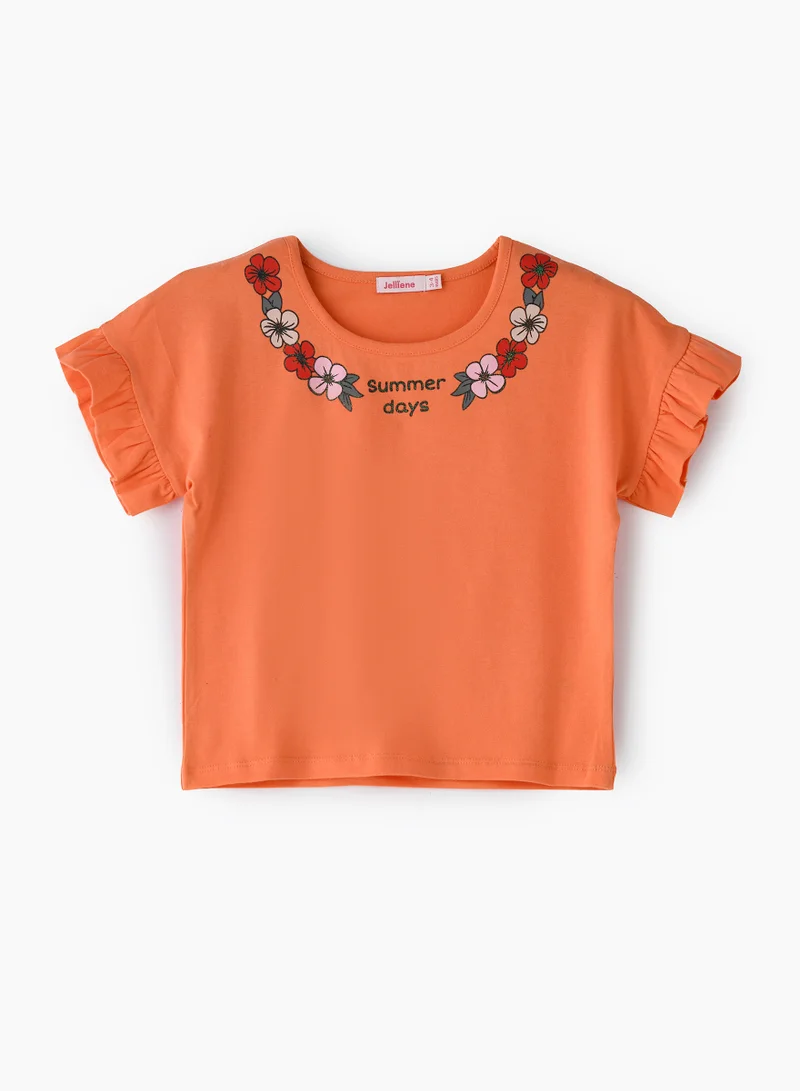 Jelliene Girls' Orange 'Summer Days' T-Shirt with Floral Print