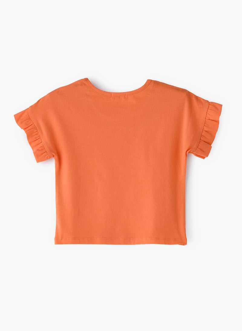 جيلين تيشيرت بناتي صيفي بطبعة زهور باللون البرتقالي - Image 2