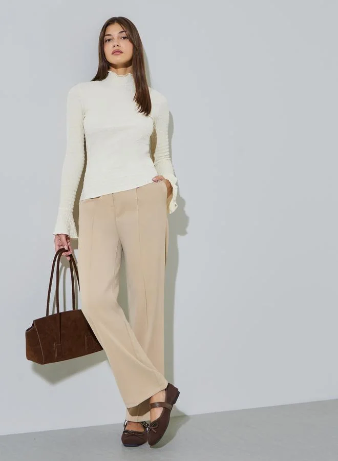Styli Cream Textured High Neck Knit Top