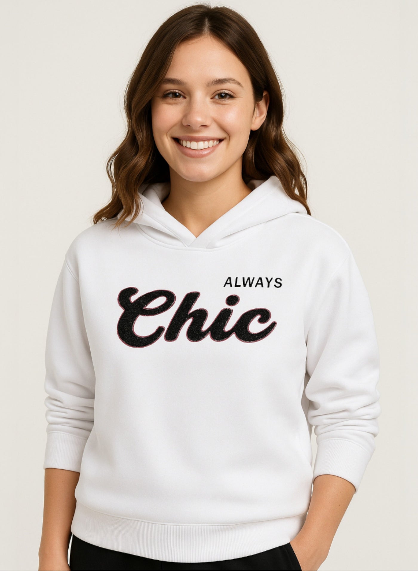 victor and jane “Always Chic” Hoodie  Off-White | 100% Cotton Fleece |