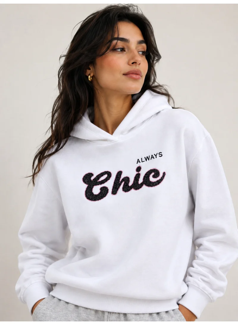 Victor And Jane “Always Chic” Hoodie  Off-White | 100% Cotton Fleece |