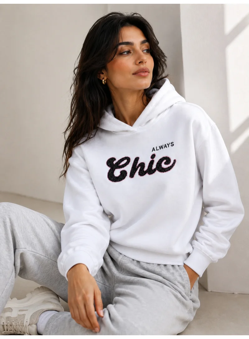 Victor And Jane “Always Chic” Hoodie  Off-White | 100% Cotton Fleece |