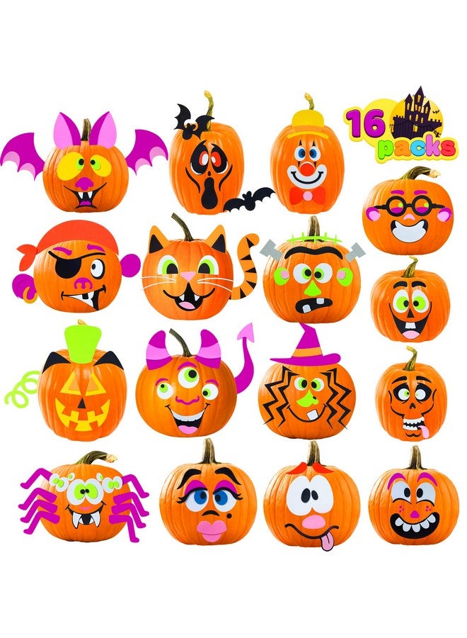 JOYIN 16 Packs Halloween Pumpkin Decorating Stickers, Foam Craft Kit, Halloween Party Favors for Kids, Party Supplies Arts Activities, Funny Jack O Lantern Stickers School Games Gifts - Image 1