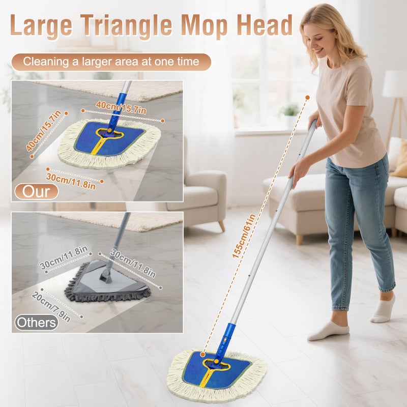SOBONNE Commercial Dust Mop for Hardwood Floors Cleaning, Heavy Duty Industrial Dry Mop with Wedge Cotton Mop Pads for Walls Cleaner,Tile,Vinyl,Laminate, Floor Duster Broom for Home and Business Use - Image 2