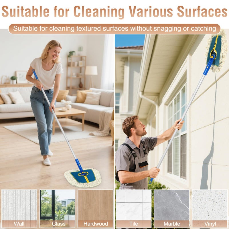 SOBONNE Commercial Dust Mop for Hardwood Floors Cleaning, Heavy Duty Industrial Dry Mop with Wedge Cotton Mop Pads for Walls Cleaner,Tile,Vinyl,Laminate, Floor Duster Broom for Home and Business Use - Image 4