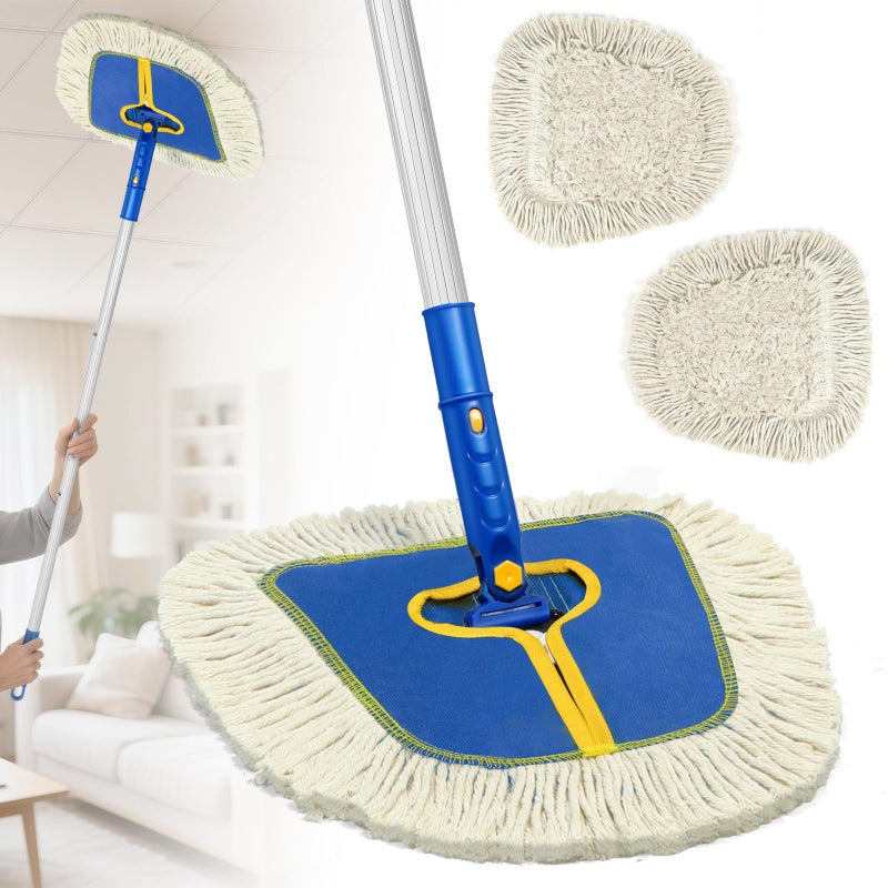SOBONNE Commercial Dust Mop for Hardwood Floors Cleaning, Heavy Duty Industrial Dry Mop with Wedge Cotton Mop Pads for Walls Cleaner,Tile,Vinyl,Laminate, Floor Duster Broom for Home and Business Use - Image 1