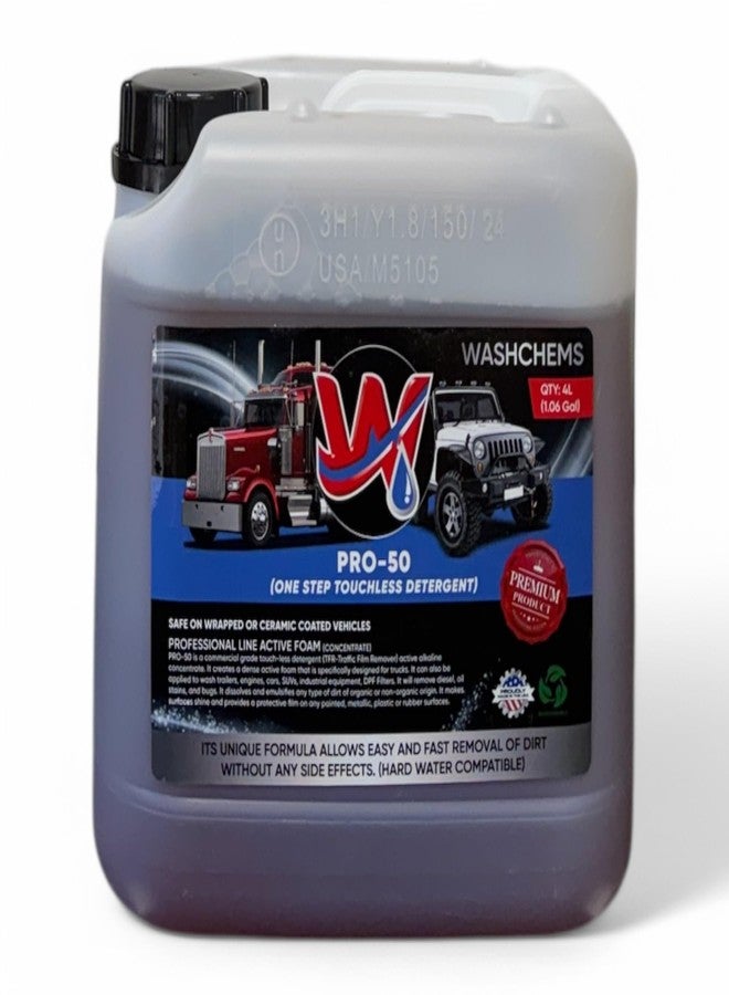 Wash Chems Pro 50 Touchless Car Wash Detergent Soap Concentrate No Brushing, Commercial Grade Professional Auto Foam Cleaner Also Great for Trucks & Tractors - Image 1
