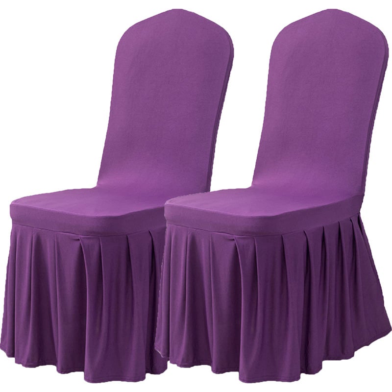 Dimatic Dimatic Dining Room Chair Covers Set of 2  Stretch Parsons Slipcovers with Skirt Super Fit Spandex Chair Seat Protector Cover for Dining Room  Hotel  Ceremony (Purple) - Image 1