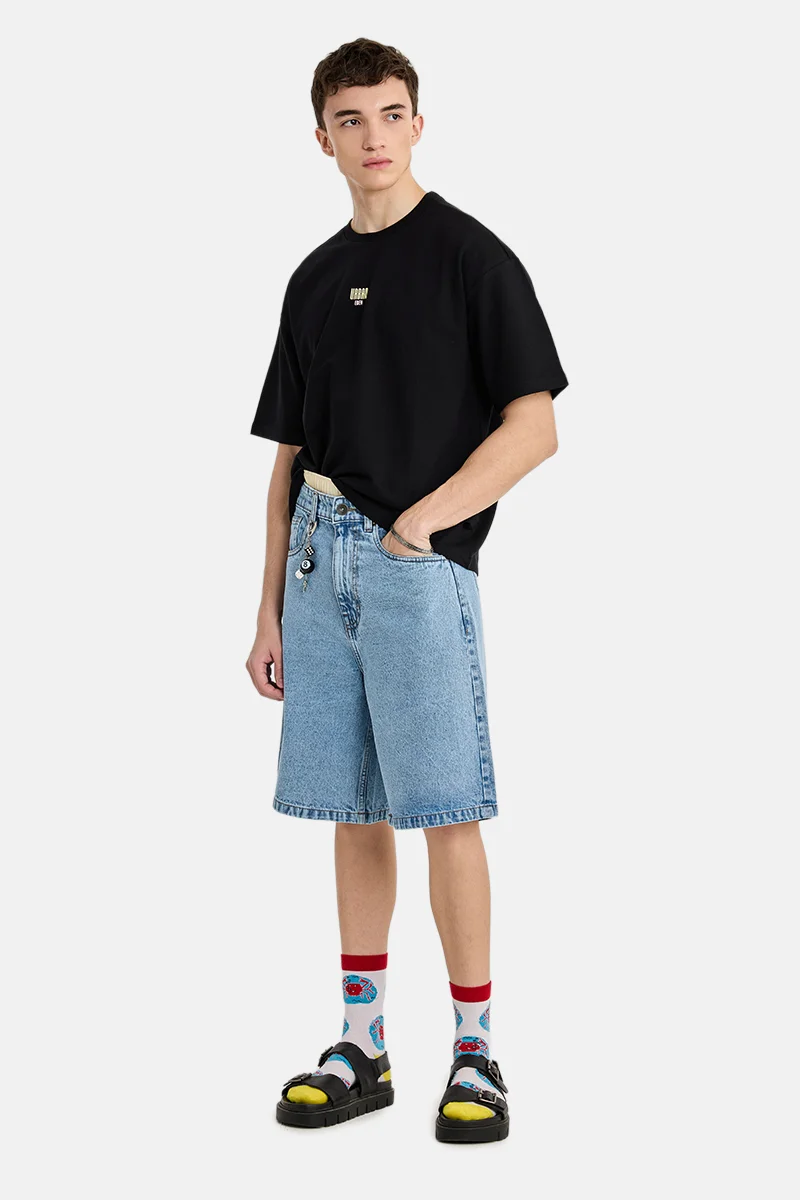 سنيتش Black Graphic Half Sleeve Boxy T-Shirt