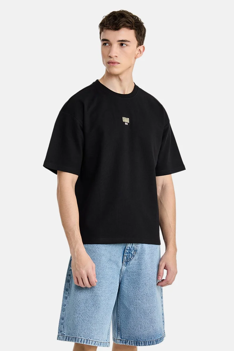 SNITCH Black Graphic Half Sleeve Boxy T-Shirt