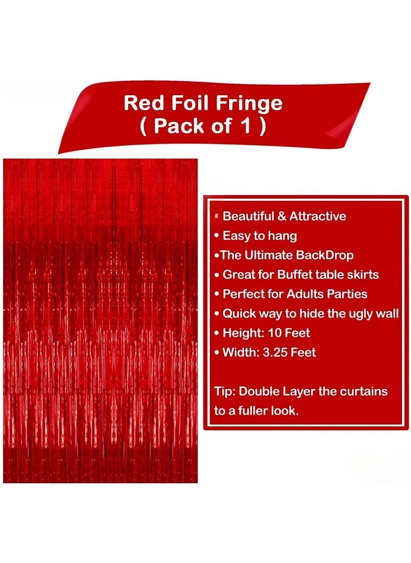 KATCHON Red Fringe Curtain - 3.2 x 8 Feet Pack of 1 | Metallic Red Foil Fringe Streamers for Birthday Party Decorations  - Image 2