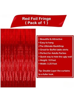 KATCHON Red Fringe Curtain - 3.2 x 8 Feet Pack of 1 | Metallic Red Foil Fringe Streamers for Birthday Party Decorations  - Image 2