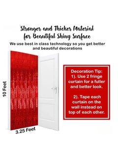 KATCHON Red Fringe Curtain - 3.2 x 8 Feet Pack of 1 | Metallic Red Foil Fringe Streamers for Birthday Party Decorations  - Image 3