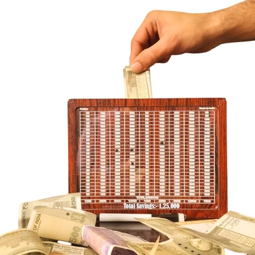 Fiddlys Wooden Money Piggy Bank for 2 3 4 5 6 Years Kids, Savings Challenge Box, Cashbox,Educational Gift for Kids (Rs. 1,25,000) - Image 3