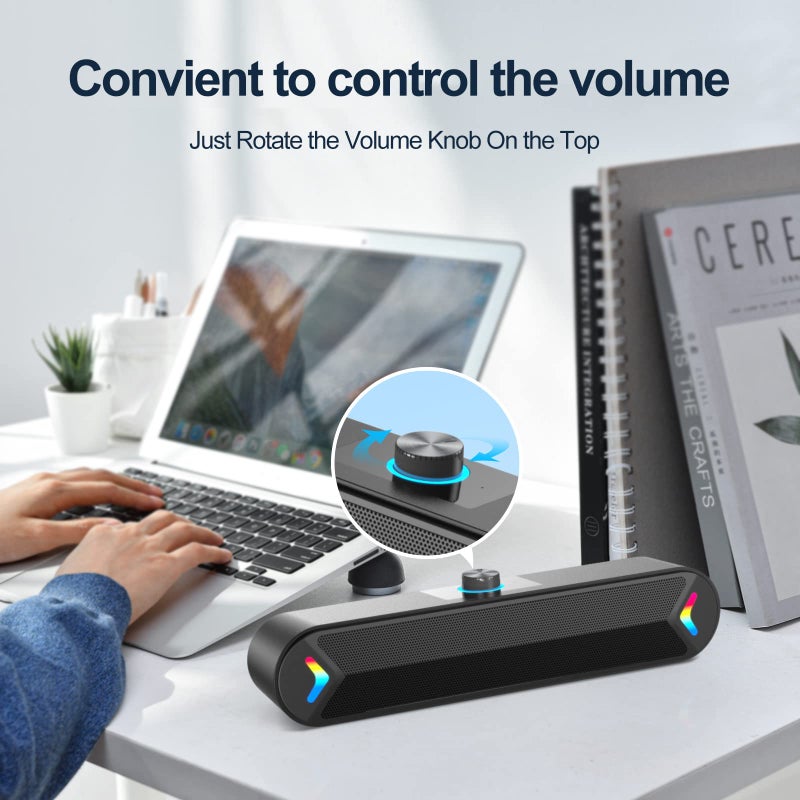 LENRUE Computer Speakers,Wired USB-Powered Sound-bar with 10W Stereo Sound for PC Desktop,Plug-n-Play (A39PRO /Black) - Image 5