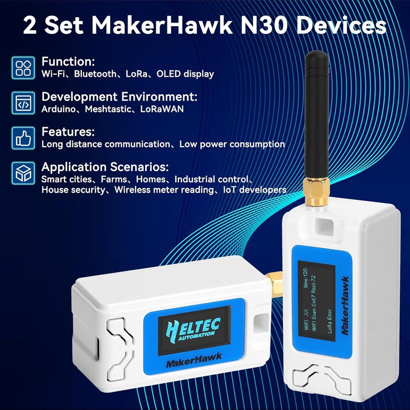 MakerHawk 2 Pack ESP 32 Lo Ra V3 Development Board + 1100mAh Battery + Protect Case Set - with 915MHz Antenna and SX 1262 Surport WiFi Blue Tooth Lo Ra V3 Devices for Meshtastic Ar duino LoRawan IOT - Image 2